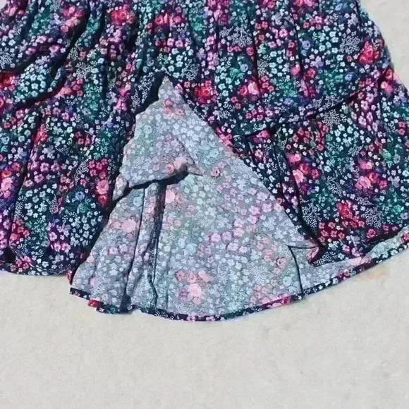 FLORAL Mini Skirt Black Pink Tiered Ruffle Elastic Waist Pull On Stretchy Med - Picture 6 of 10